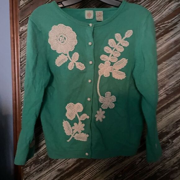 HWR floral appliqué cardigan. VINTAGE ANTHRO - Picture 2 of 7